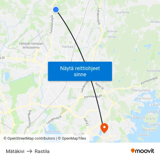 Mätäkivi to Rastila map
