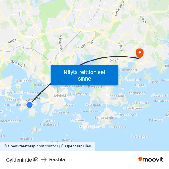 Gyldénintie Ⓜ️ to Rastila map