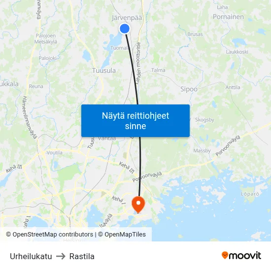 Urheilukatu to Rastila map