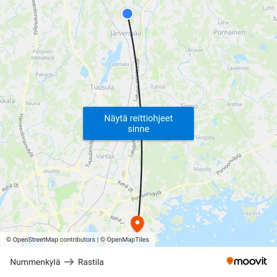 Nummenkylä to Rastila map