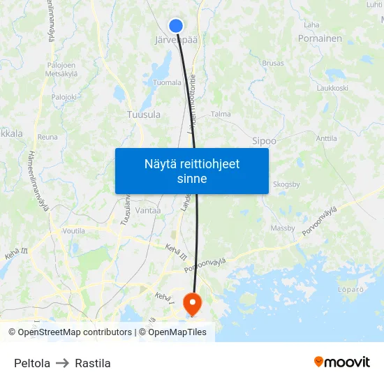 Peltola to Rastila map