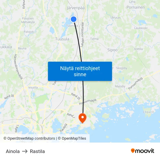 Ainola to Rastila map