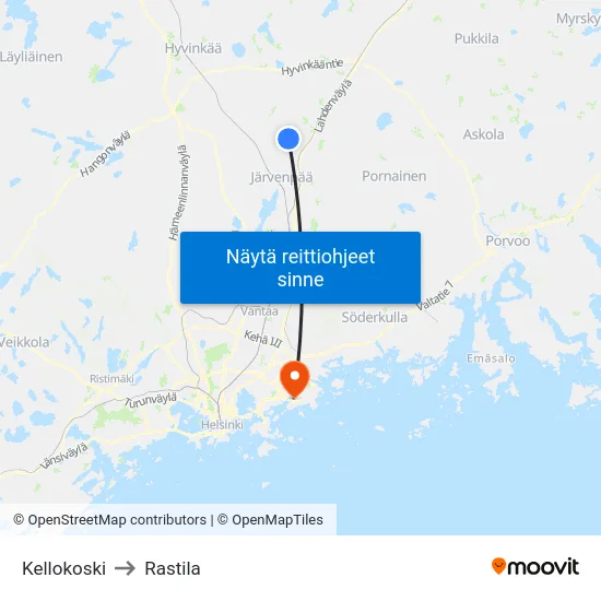 Kellokoski to Rastila map