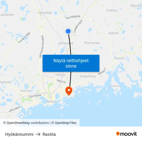 Hyökännummi to Rastila map