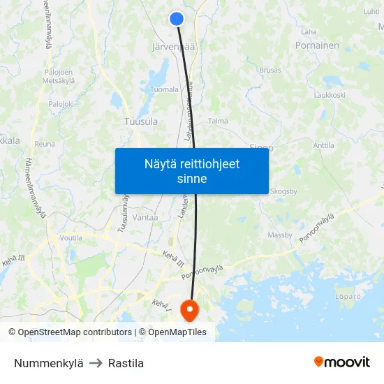 Nummenkylä to Rastila map