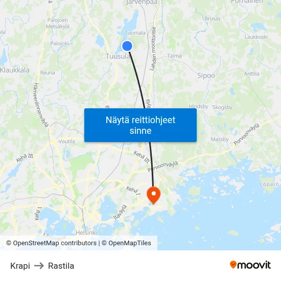 Krapi to Rastila map