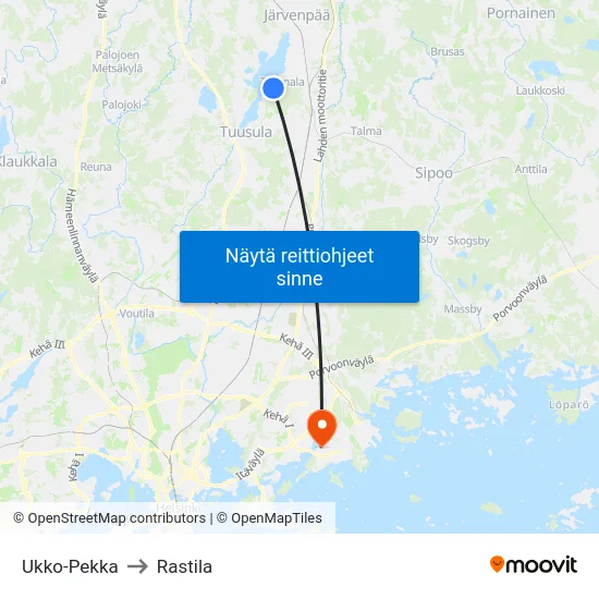 Ukko-Pekka to Rastila map