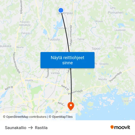 Saunakallio to Rastila map