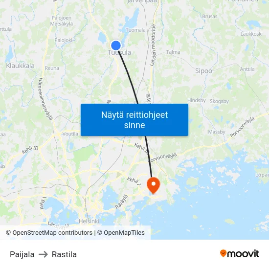 Paijala to Rastila map