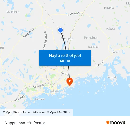 Nuppulinna to Rastila map