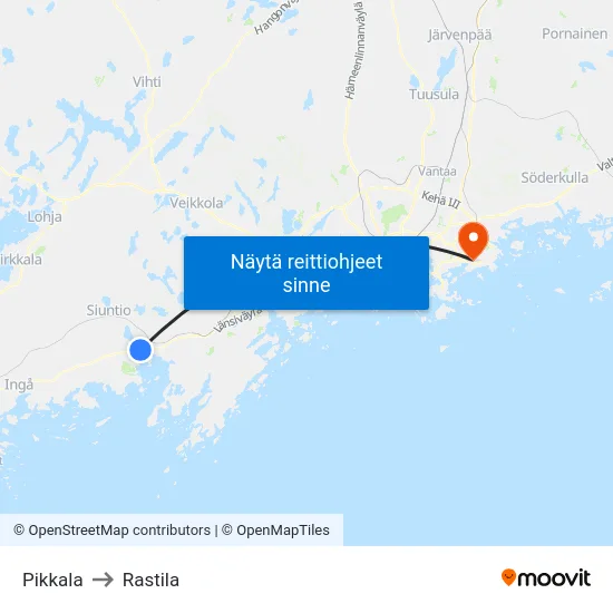 Pikkala to Rastila map