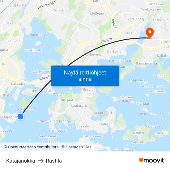 Katajanokka to Rastila map