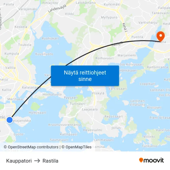 Kauppatori to Rastila map