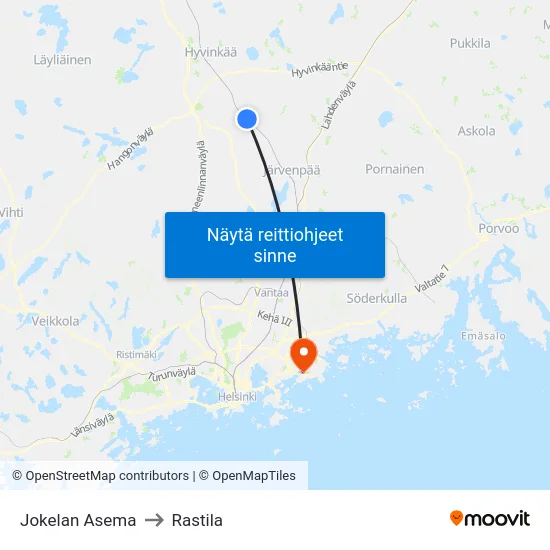 Jokelan Asema to Rastila map