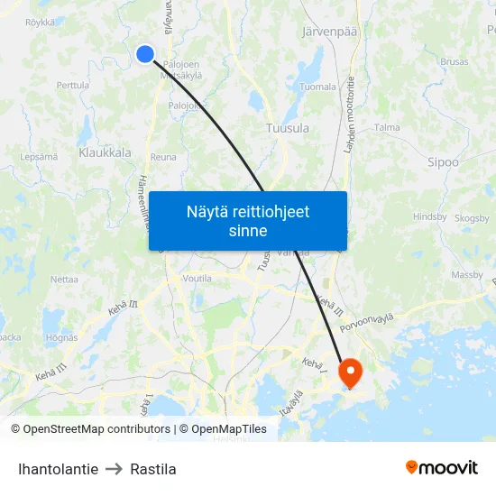 Ihantolantie to Rastila map