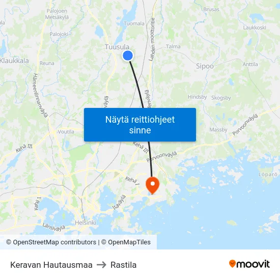 Keravan Hautausmaa to Rastila map