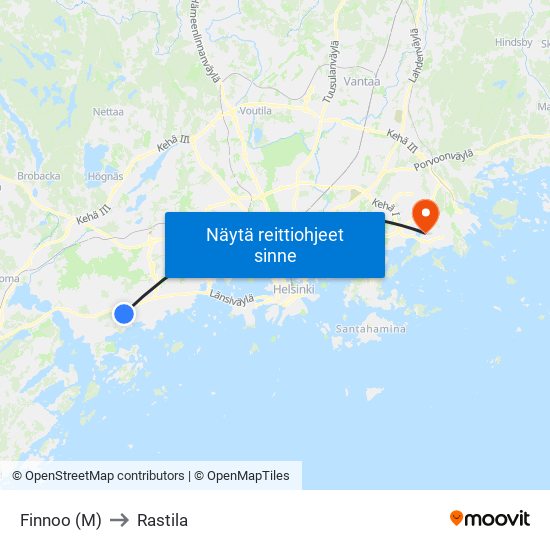 Finnoo (M) to Rastila map
