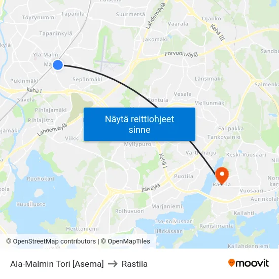 Ala-Malmin Tori [Asema] to Rastila map