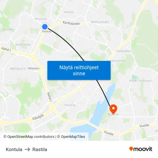 Kontula [Ostari] to Rastila map