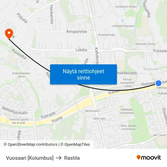 Vuosaari [Kolumbus] to Rastila map