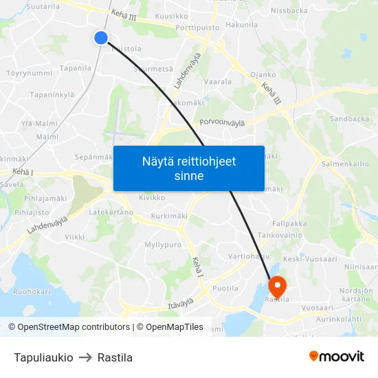 Tapuliaukio to Rastila map