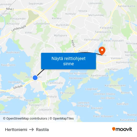 Herttoniemi to Rastila map