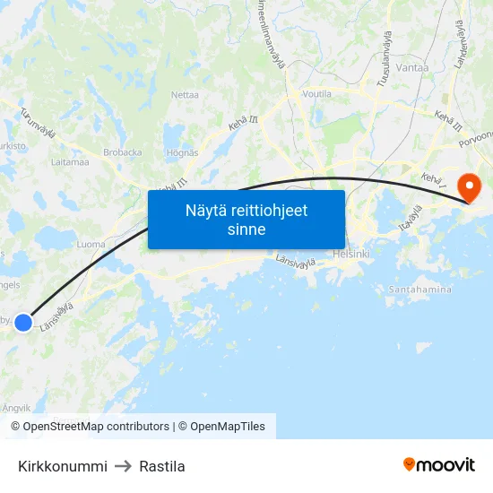 Kirkkonummi to Rastila map
