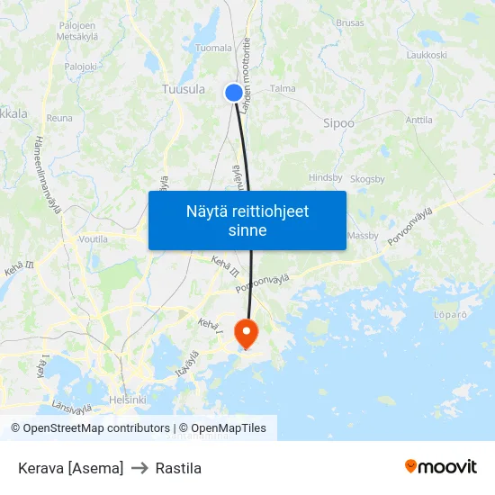 Kerava [Asema] to Rastila map