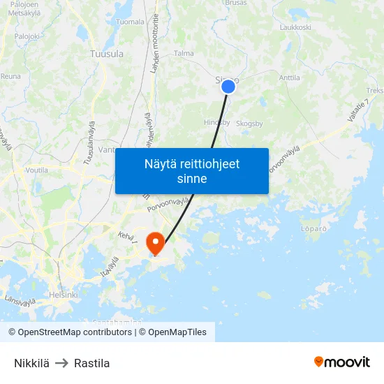 Nikkilä to Rastila map