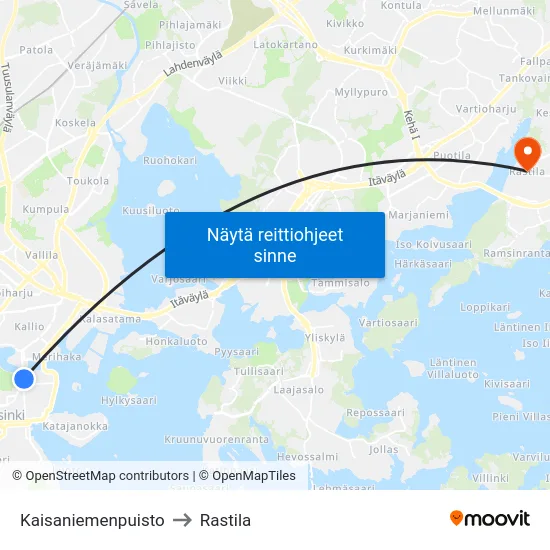 Kaisaniemenpuisto to Rastila map