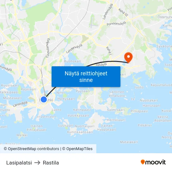 Lasipalatsi to Rastila map
