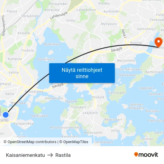 Kaisaniemenkatu to Rastila map