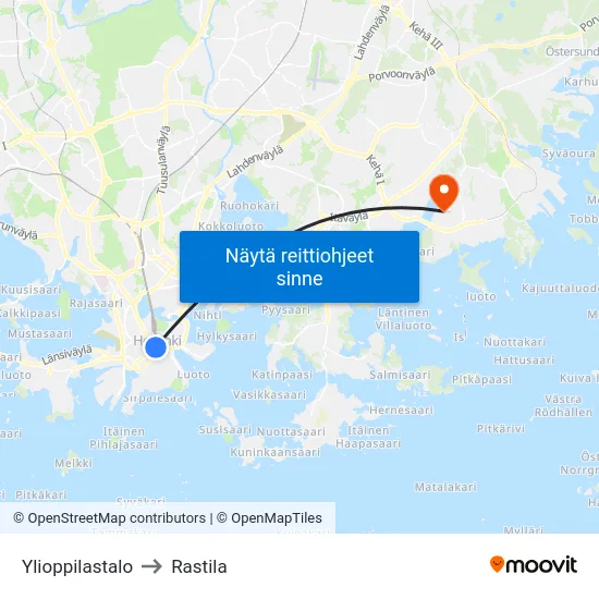 Ylioppilastalo to Rastila map
