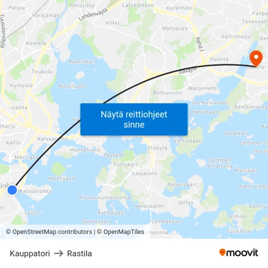 Kauppatori to Rastila map