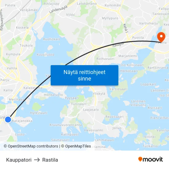 Kauppatori to Rastila map