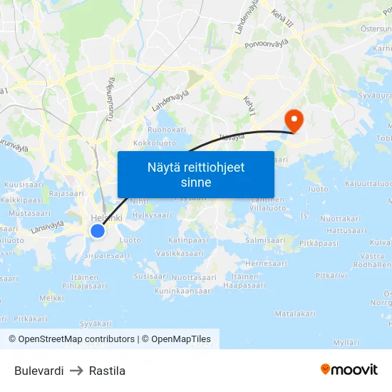 Bulevardi to Rastila map