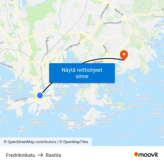 Fredrikinkatu to Rastila map