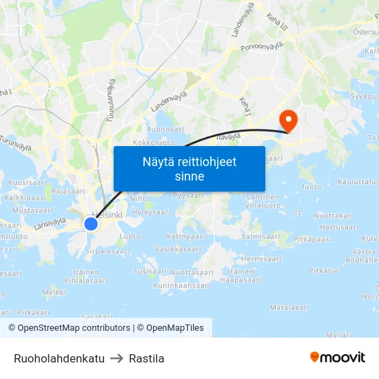 Ruoholahdenkatu to Rastila map
