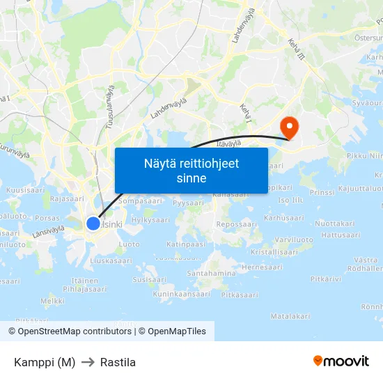 Kamppi (M) to Rastila map