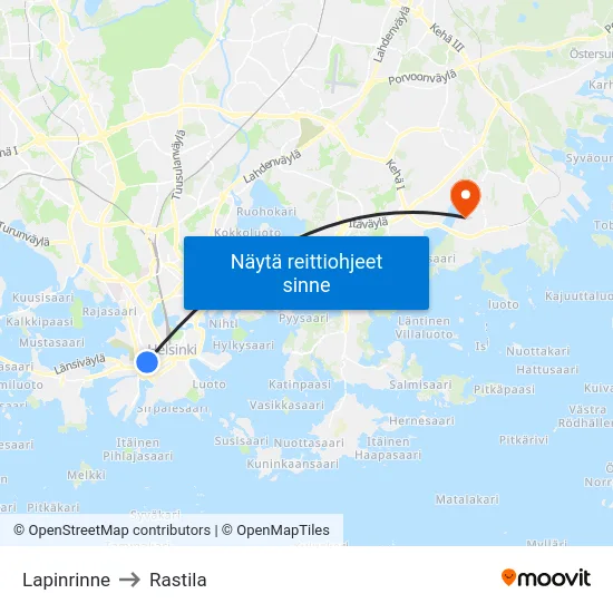 Lapinrinne to Rastila map