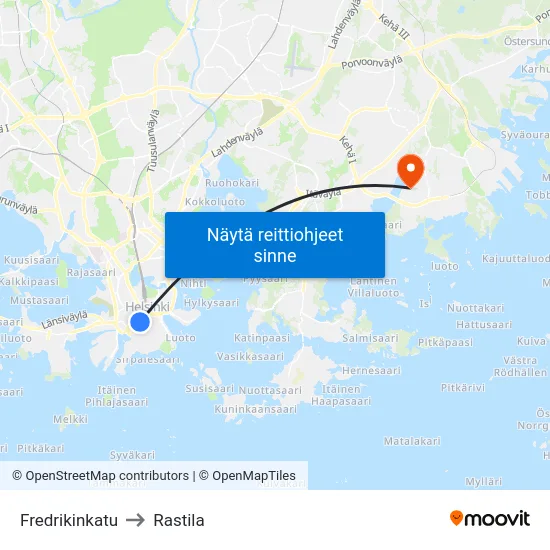 Fredrikinkatu to Rastila map