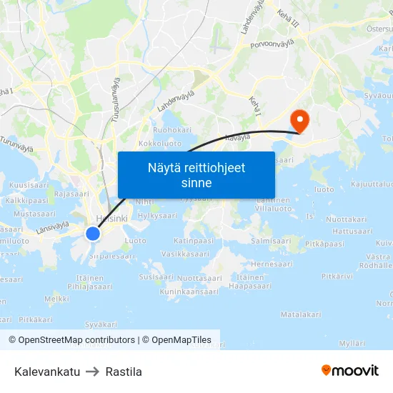 Kalevankatu to Rastila map
