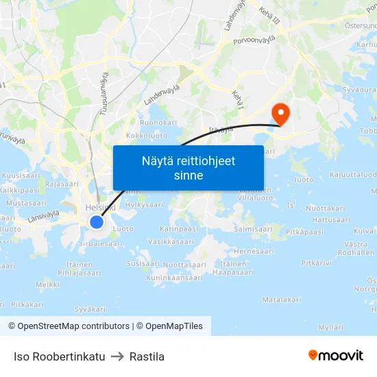 Iso Roobertinkatu to Rastila map