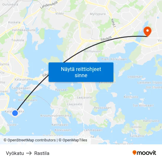 Vyökatu to Rastila map