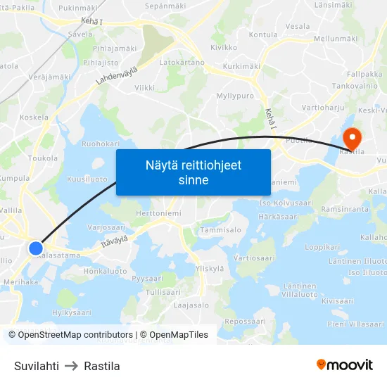 Suvilahti to Rastila map