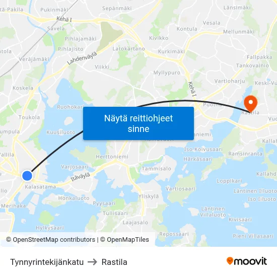 Tynnyrintekijänkatu to Rastila map