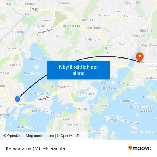 Kalasatama (M) to Rastila map