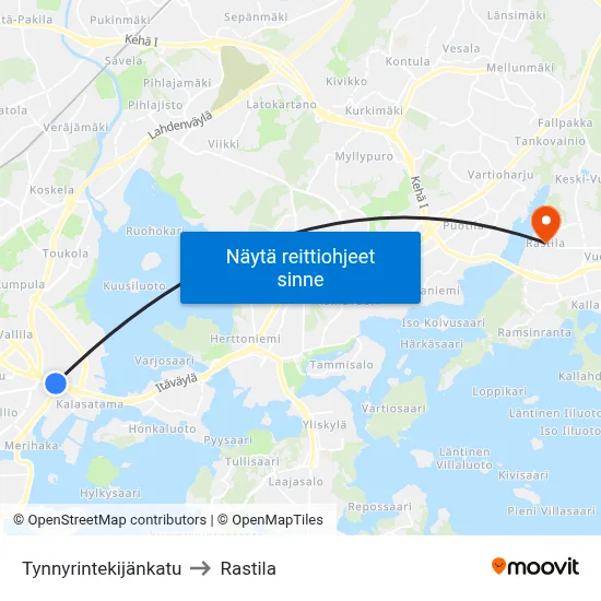 Tynnyrintekijänkatu to Rastila map