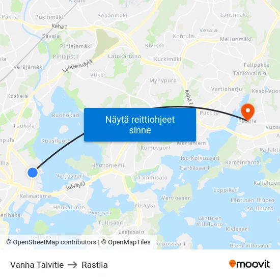 Vanha Talvitie to Rastila map