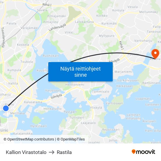 Kallion Virastotalo to Rastila map